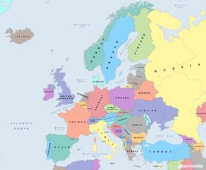mapa světa - Evropa